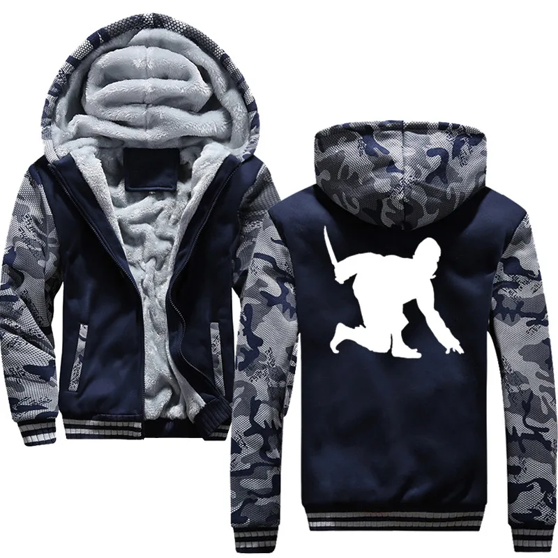 

Novelty Crouched Ninja And Dagger Winter Thick Warm Male Hoodies Sweatshirts For Men Zipper Brand Casual Sportswear