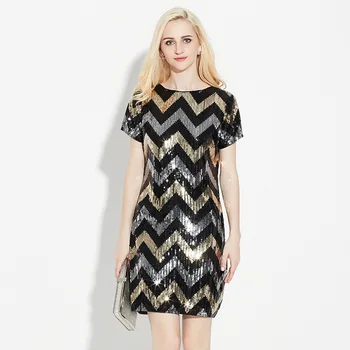 

Sexy Silver Glitter Shiny Party Dress Summer Short Sleeve A Line Dress O Neck Mini Sequin Black Dresses Woman Party Night