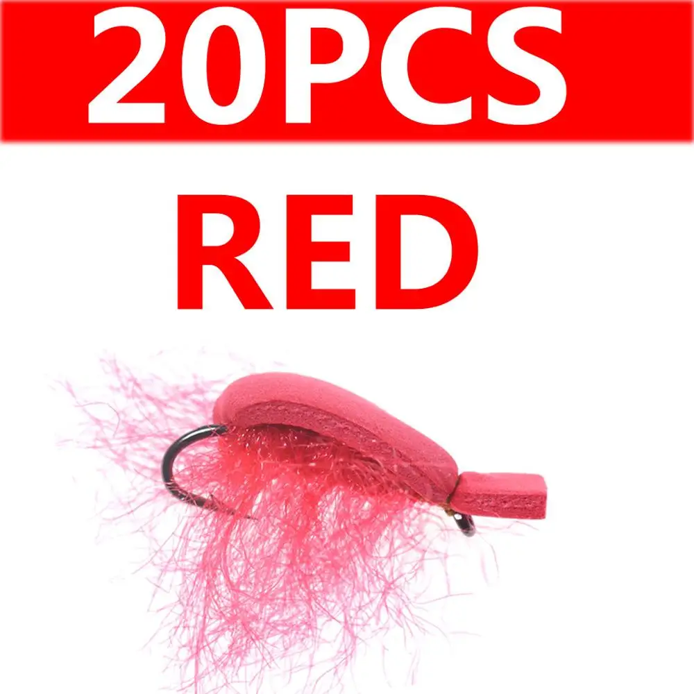 20pcsred 20 шт. плавающая пена Жук муха сухая рыба летающая форель рыболовные крючки мухи искусственные Pesca насекомое рыба приманка колючий крючок Размер 12 - Цвет: 20pcsred