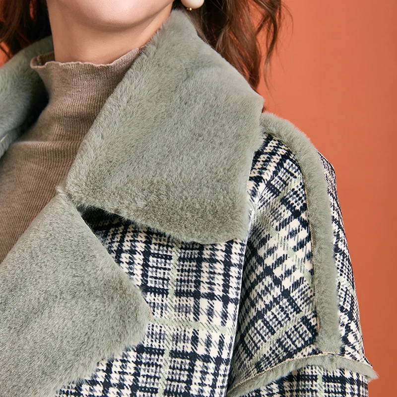 ARTKA зимнее Новое Женское шерстяное пальто винтажное клетчатое плотное теплое длинное двубортное шерстяное меховое пальто с отворотом WA10294D