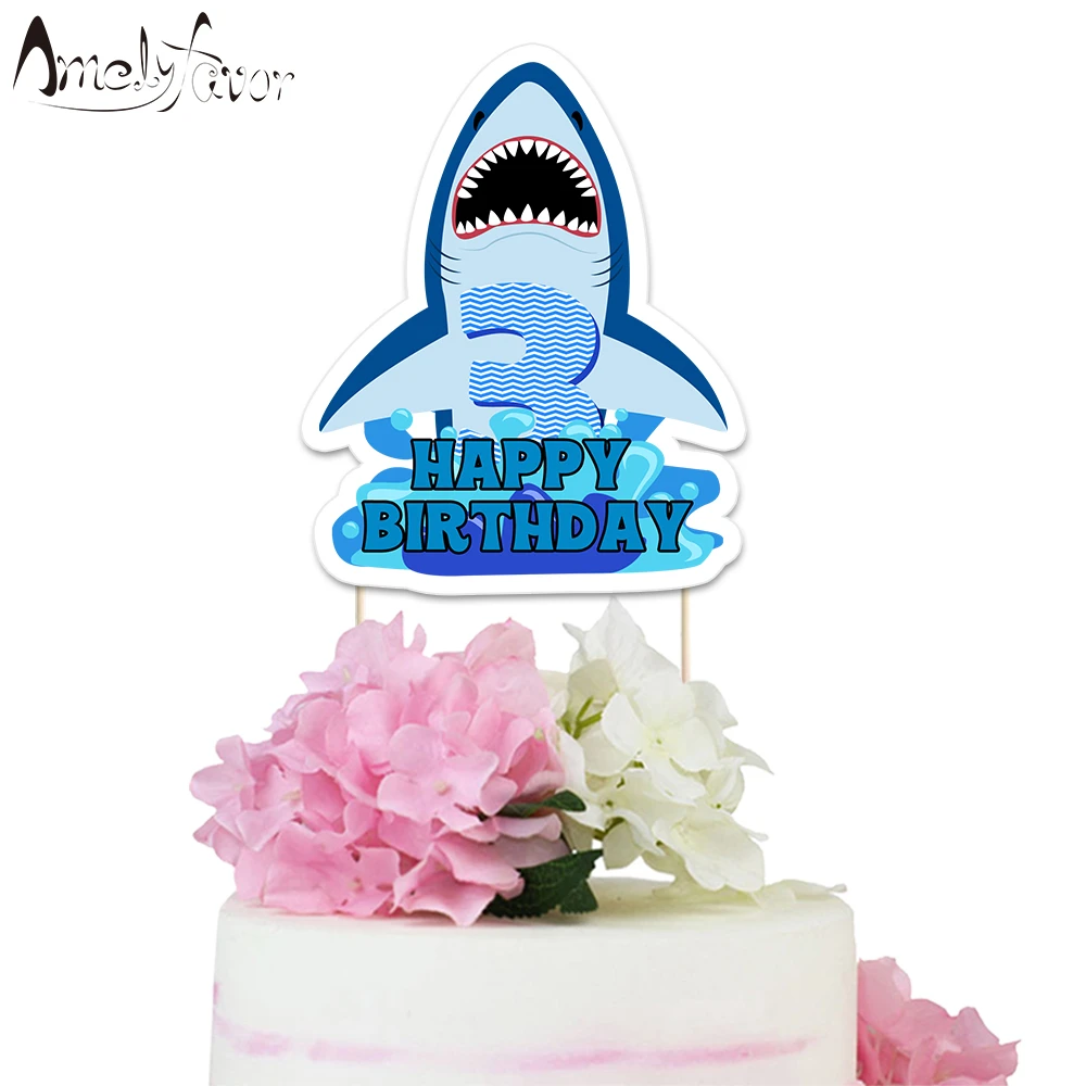 Shark Theme Party Paper Cake Topper Under The Sea Animals Baby Kids Event Birthday Party Decorations Supplies Custom Made Topper Cake Decorating Supplies Aliexpress