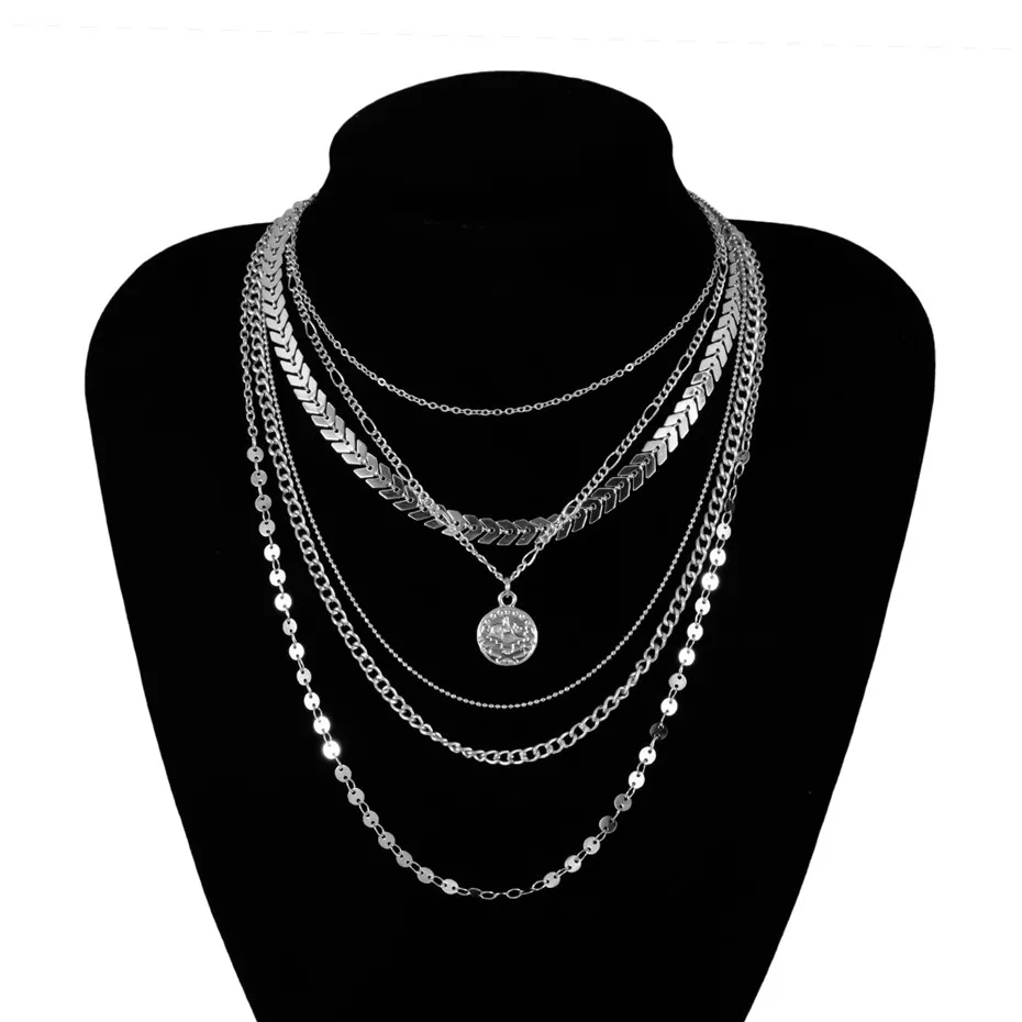 Lacteo богемное резное ожерелье с кулоном для женщин Мода 6 многослойная цепочка на ключицу женское колье, чокер ювелирные изделия
