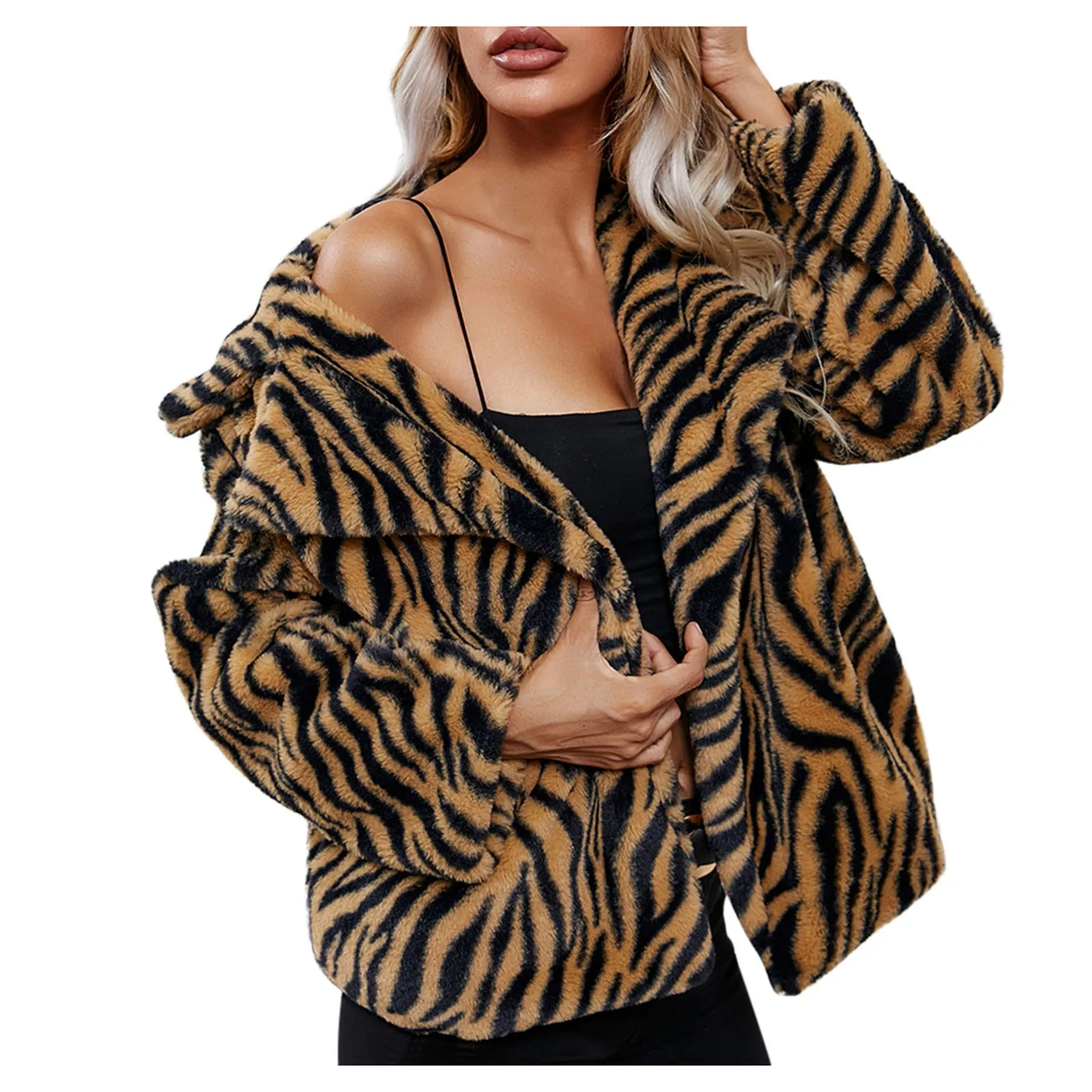Women's Warm Faux Plush Coat Fashion Animal Print Long Sleeve Turndown Collar Jacket Autumn And Winter Women's Clothing#fs 2