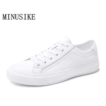 

White Simple Shoes Full Grain Leather Lace-up Flat Shoes Anti Slippery Anti Slippery Flats Shoes Real Leather Casual Men Shoes