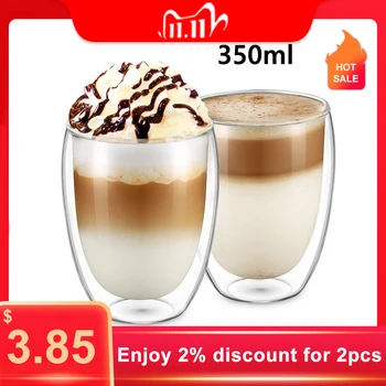 

80ml/250ml/350ml/450ml Double layer egg line coffee cup shot Glass Tea Drink Health Regimen Coffee Cup Heat Resistant Mug