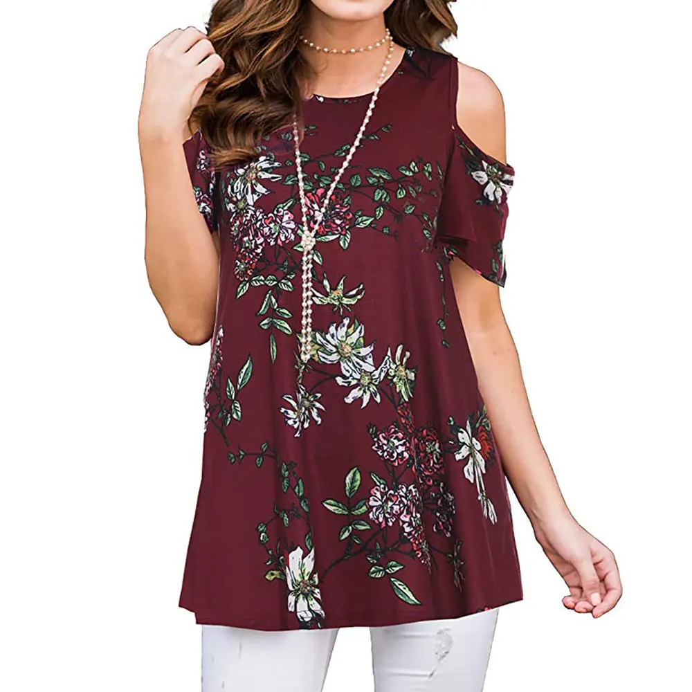 

Tops Tshirt Tee Shirt Women Summer 20 Style O Neck Short Sleeve Floral Striped Print T-shirt For Lady Fashion Female Shirt 2019