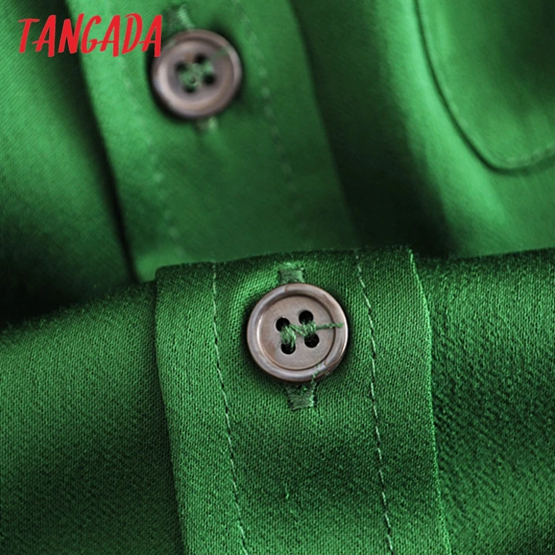 Tangada женская зеленая Свободная блузка с длинным рукавом шикарная Женская винтажная негабаритная длинная рубашка blusas femininas 3H49
