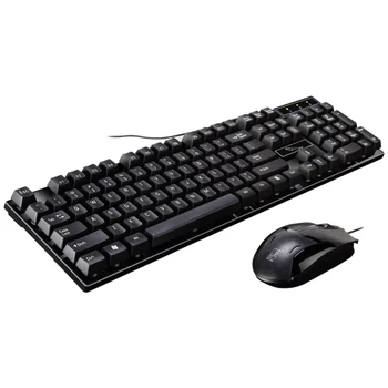 

Portable Rainbow Backlit Office Ergonomic ABS Optical Combo Desktop Gaming Keyboard Mouse Set Home Colorful Wired Universal