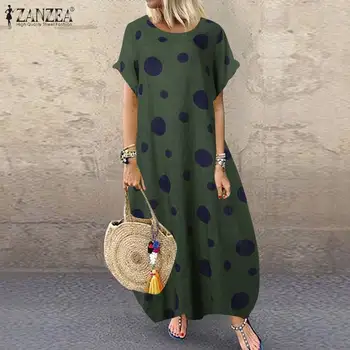 

2020 Summer Bohemian Polka Dot Print Long Maxi Dress Women Vintage Short Sleeve Baggy Vestido Robe Party Beach Sundress Kaftan