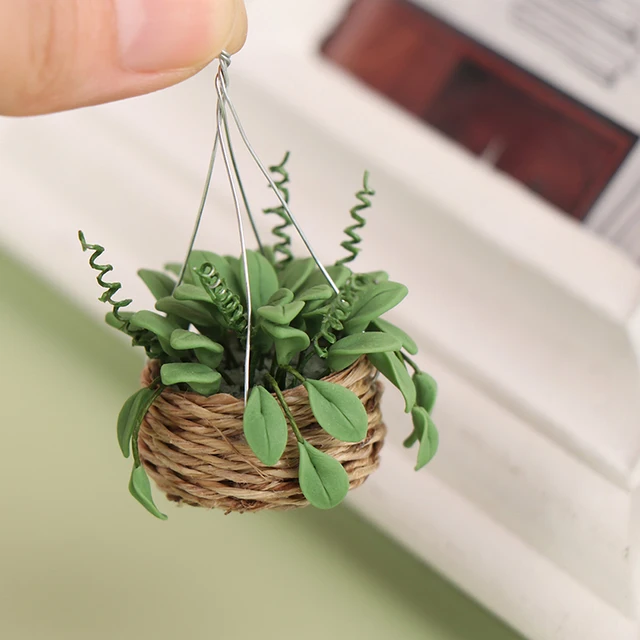 Mini Green Plant For Doll Houses Garden Decoration Accessories 1:12 Dollhouse Simulation Hanging Potted Plants Furniture Model 2