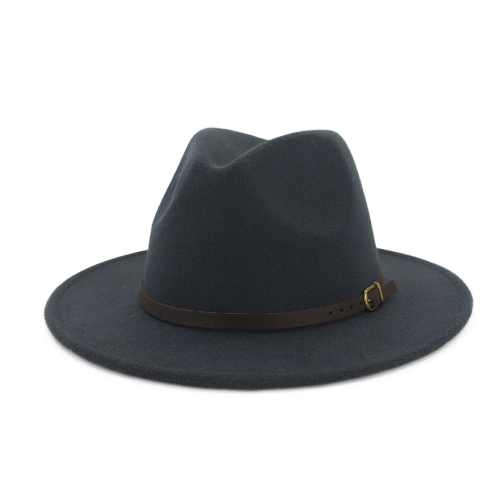 Для мужчин Для женщин шерстяная шляпа Fedora с поясом поп женская шляпа Панама джазовая, шляпа Размеры окружности головы 56-58 см - Цвет: Dark Gray