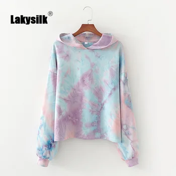 

Fashion Hoodies Women Casual Loose Tie-dye Print Hooded Sweatshirt 2020 Spring Autumn New Full Sleeve Lady Pullovers Wild Blouse