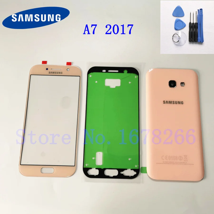 A7 2017 Pink SAMSUNG Galaxy A3 A320 A5 A520 A7 A720 A2017 Корпус Задняя стеклянная крышка чехол для телефона задняя крышка Батарейная дверь передняя стеклянная линза - Цвет: A7 2017 Pink