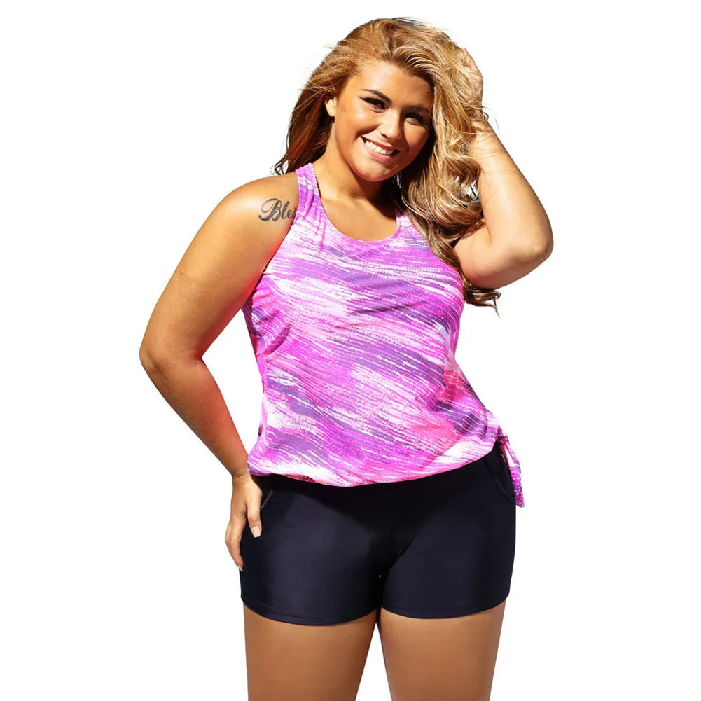 

Europe And America Party Swimwear Tie-dye Vest Style with Chest Pad Boxer Plus-sized Fat Two-piece Swimsuits 41975