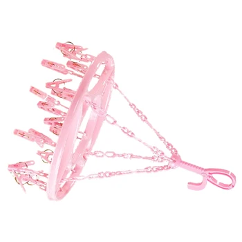 

New Hanging Dryer 18 Clips Pin Laundry Clothes Hanger Underwear Socks Foldable New(pink)