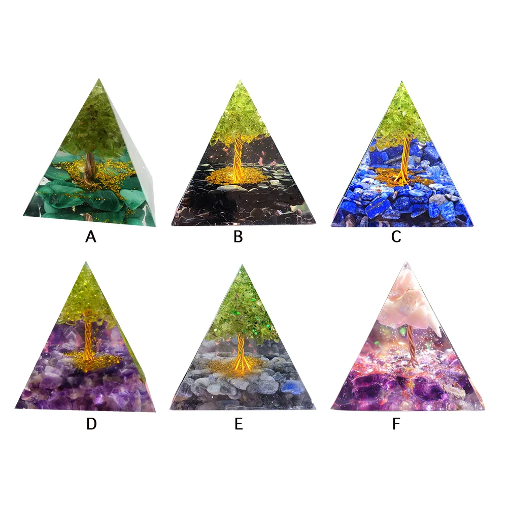 Tree of Life Orgone Pyramid Crystal Energy Orgonite Pyramid Peridot Healing Gem Stones EMF Orgonite Chakra Reiki Meditaiton Tool