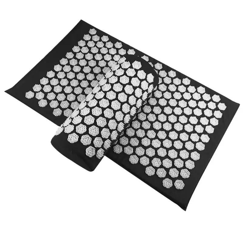 Massager Cushions Lotus Acupressure Mats Pillow Yoga Mats Relieve Back Pain Spike Mat Head Neck Foot Anti-stress Needle Massager - Цвет: Black without Bag