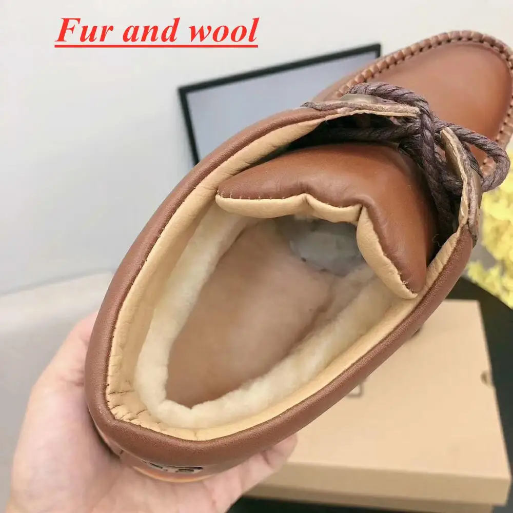 Australian Brand Sheepskin Leather Wool Fur Lined Men Lace-Up Short Ankle For Man Casual Shoes Waterproof Winter Snow Boots