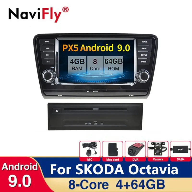 Android 9,0 8 Core 4+ 64G Автомобильный dvd мультимедиа palyer gps Navi для SKODA Octavia 2013 головное устройство SWC авто радио wifi RDS BT