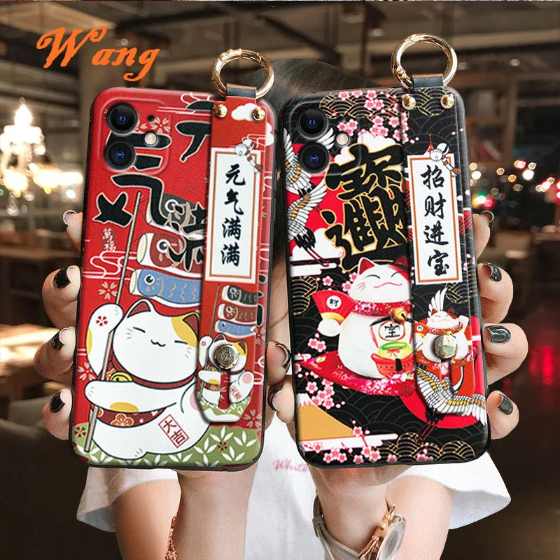 

Lucky Cat Wrist Strap TPU Mobile Phone Case For Oneplus 5 5T 6 6T 7 7pro 7T 7Tpro 8 8pro Protective Cover Silicone Cases