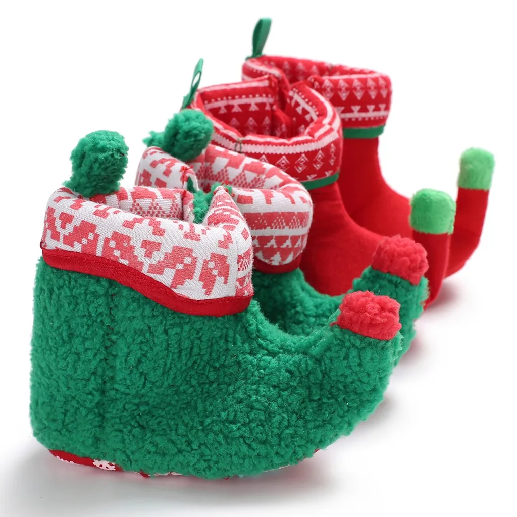 Рождественская Детская обувь зимняя обувь модные новые теплые ботинки из флока для маленьких девочек и мальчиков пинетки для новорожденных