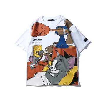 

2020 Summer New Cat and Mouse Cartoon Short-Sleeved Tee Brand Loose Half Sleeve Couples T-shirt Men Boyfriend Gift