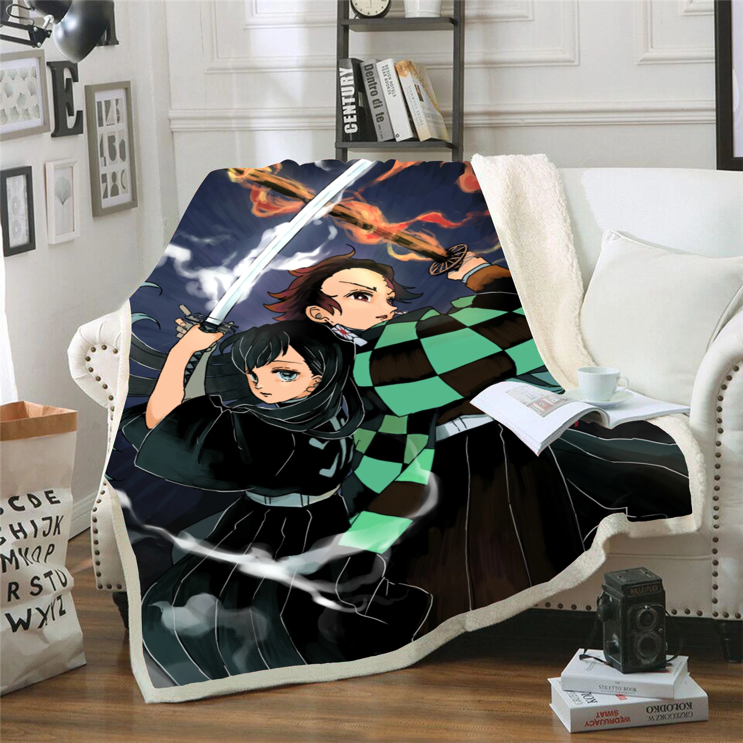 Новинка года. Вельветовое плюшевое одеяло Kimetsu no Yaiba с рисунком из аниме. Одеяло для детей и взрослых. Мягкое теплое постельное белье