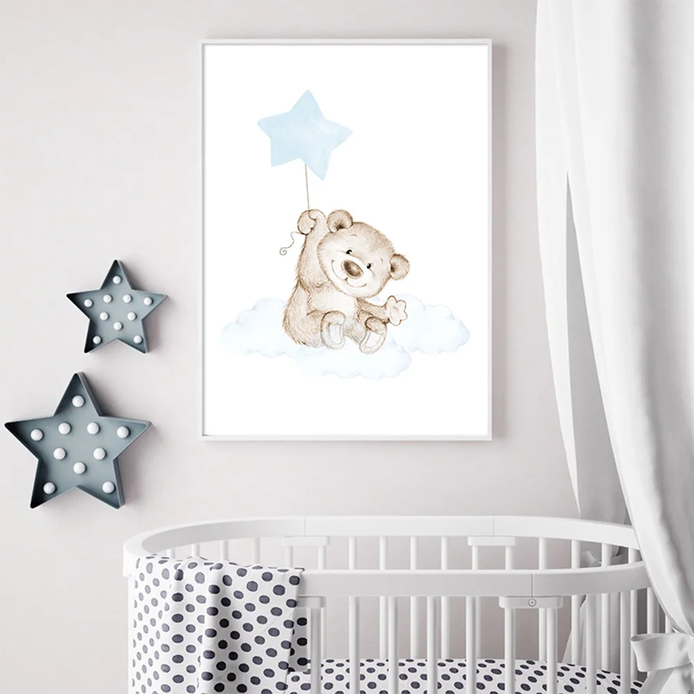 Lovely-Bear-Child-Wall-Poster-Canvas-Art-Print-Simple-Cartoon-Moon-Star-Painting-Nordic-Kids-Decor (1)