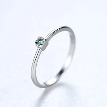 

Genuine 925 Sterling Silver VVS Green Topaz Female Ring Minimalist Thin Round Gemstone Ring Jewelry Carving S925
