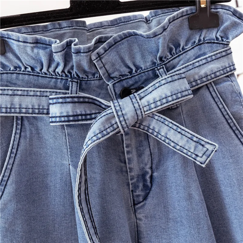 Gowyimmes Autumn Casual Women Jeans High Waist Ankle Length Jeans Big Size Vintage Blue Mom Jeans Denim Pants Trousers P620