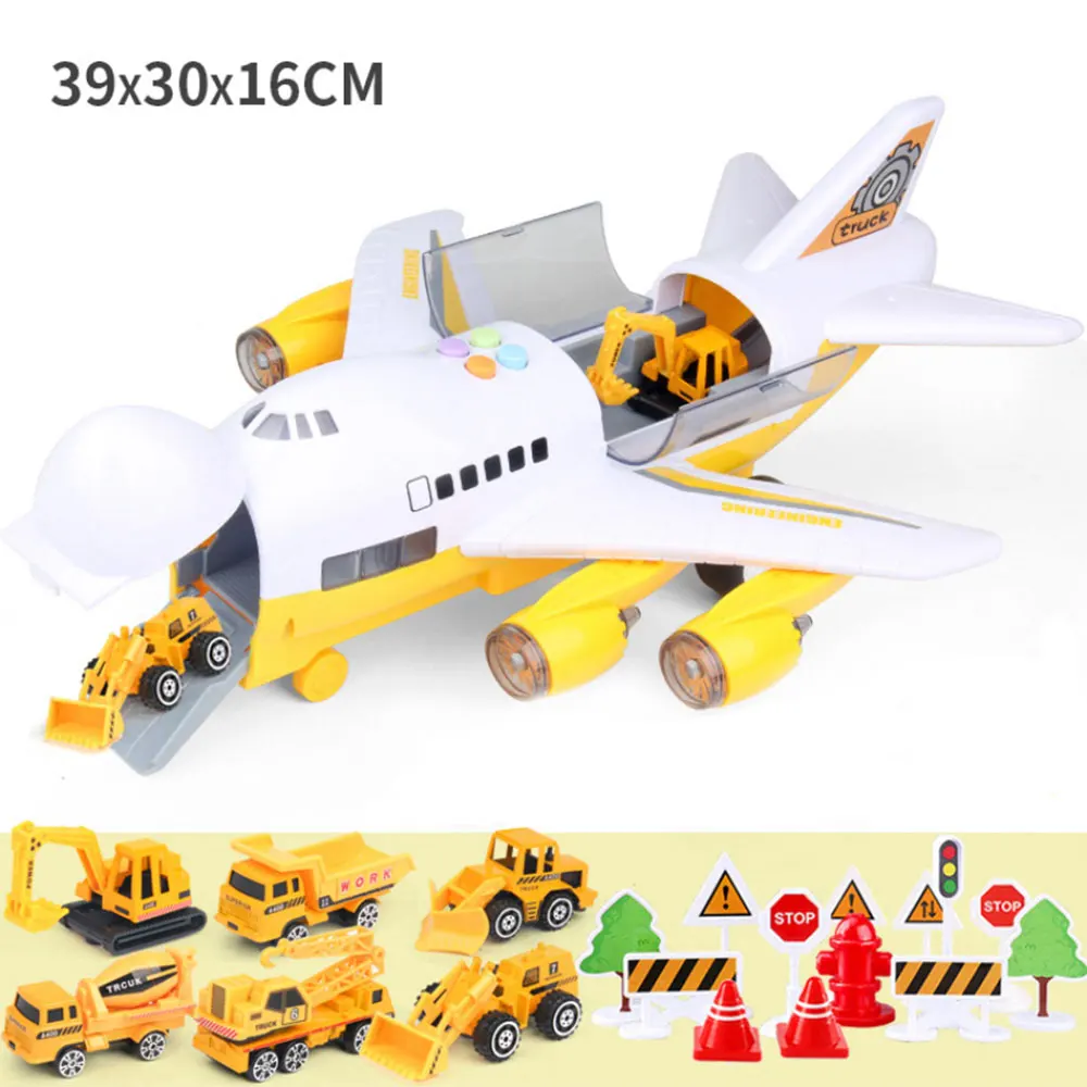 

39x30x16CM Large Size Music Story Track Inertia Children's Toy Aircraft Storage Passenger Plane Police Fire Rescue Music Toy Car