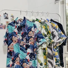 2020 Summer Short Sleeve Button Shirt Hawaii Beach Printed Shirts for Men Loose Fit Holiday Green Shirt Mens Casual Streetwear
