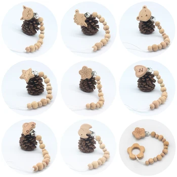 

DIY Baby Teethers Food Grade Beech Animal Shaped Pacifier Chain Wooden Clips Holder Chain Silicone Pacifier Nursing Teether Toys