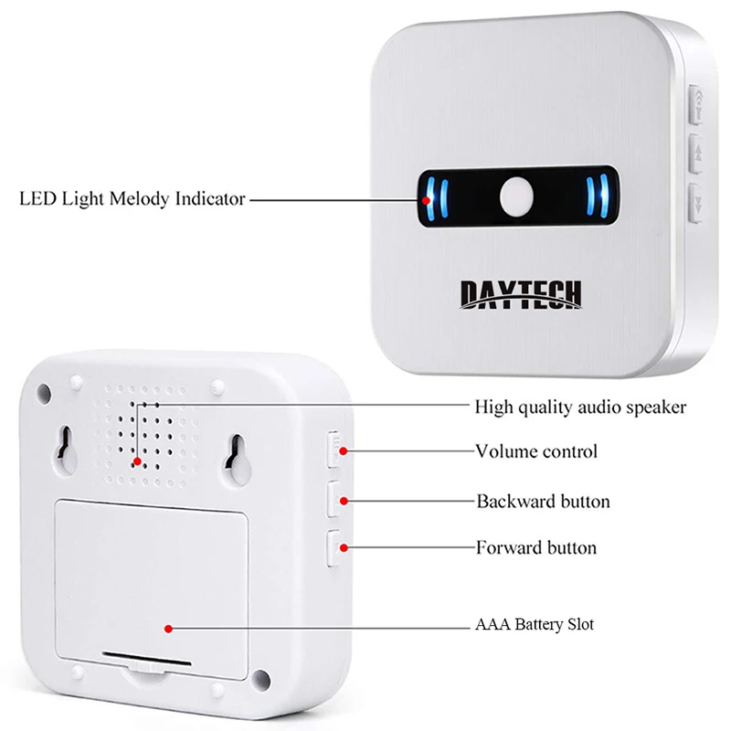 Беспроводной дверной звонок DAYTECH, будильник, беспроводное кольцо, дверной звонок, светодиодный световой сигнал, сенсорная кнопка, умный дом, добро пожаловать, кнопка вызова домашних животных