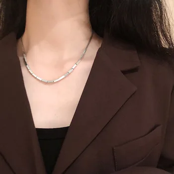 

Geometric square tube Thai silver necklace female Korean Dongdaemun 925 sterling silver clavicle chain net red temperament INS