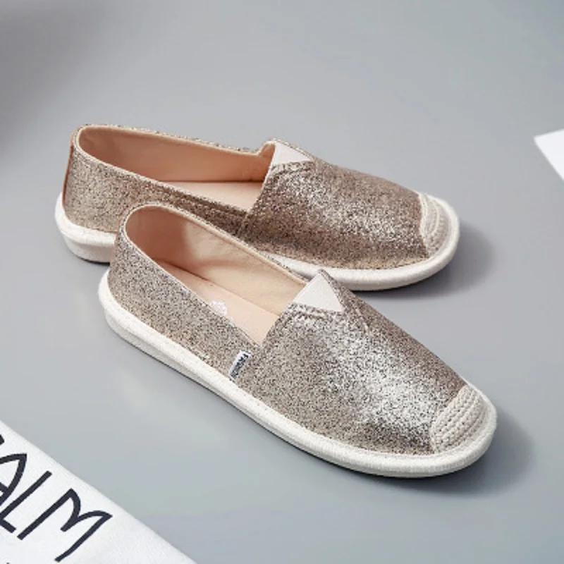 Женские парусиновые туфли повседневные холщовые с блестками и одной педалью