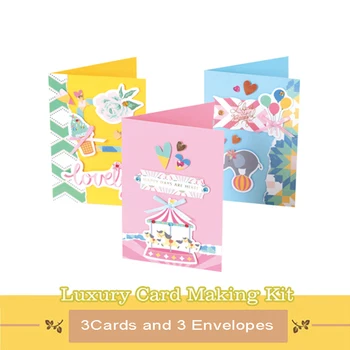

Cute Card Making Set DIY Kids Paper Craft 3 Cards Scrapbooking Cardstock Card Kit