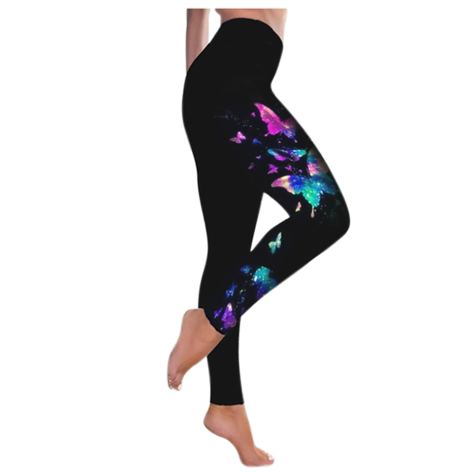 Leggings # R40 para mujer, pantalones con estampado de mariposa, de talla grande, informales, de cintura alta, pantalones deportivos para entrenar, ajustados