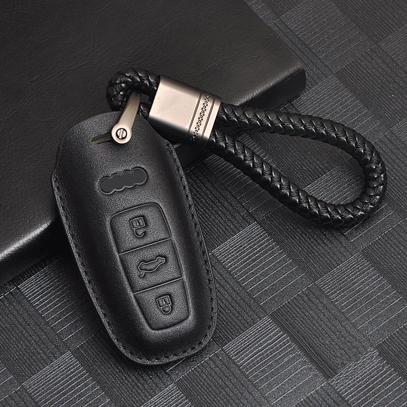 

Handmade Genuine Leather Car Key Fob Cover Case Suitable For Audi A6 C8 A7 A8 Q8 Car styling Accessories