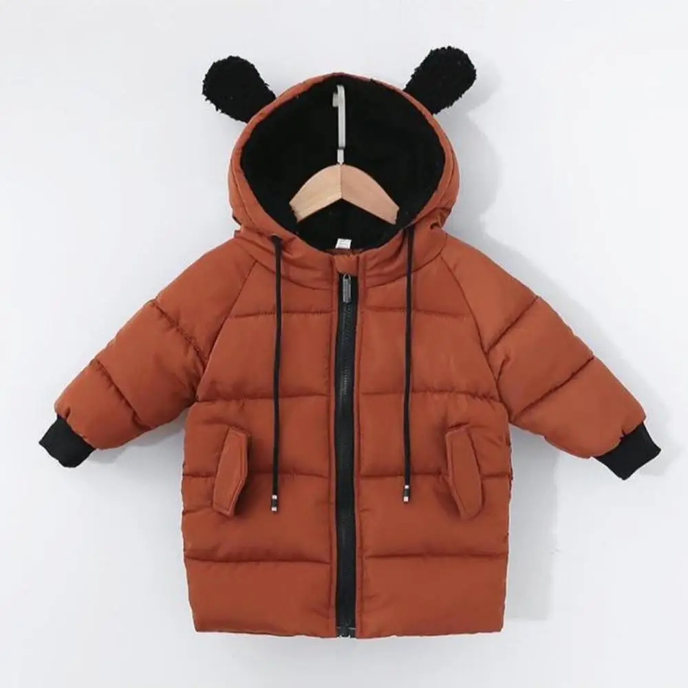 Пальто для маленьких мальчиков; зимняя верхняя одежда для детей; модные детские куртки для мальчиков и девочек; хлопковая куртка; теплые парки с капюшоном для малышей - Цвет: brown