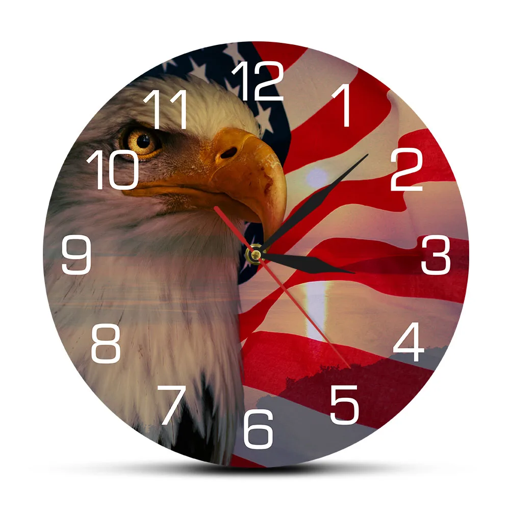 

Stars and Stripes The American Flag Patriotic Bald Eagle Wall Clock Home Patriotic Independence Interior Decor US Patriot Gift