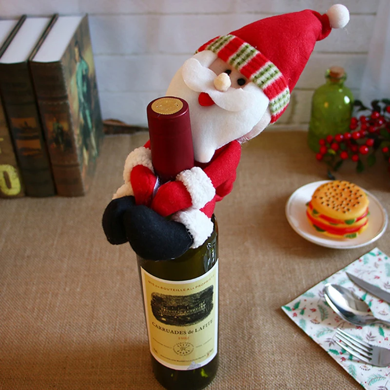 

1*Wine Bottle Decorative Cover Christmas Table Santa Claus/ Snowman/ Eidolon Champagne Wine Bottle Table Decorative Cover