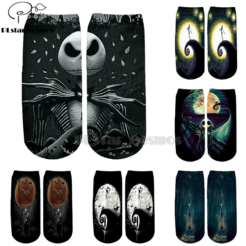 

PLstar Cosmos nightmare before christmas jack skellington Cotton Socks Colorful Brand Warm Cartoon Short Ankle Halloween Socks-1