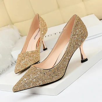 

BIGTREE bling high heels Dance club shoes Women Sexy Glitter pump paillette Stiletto 2019 new Luxury party shoe wedding pumps
