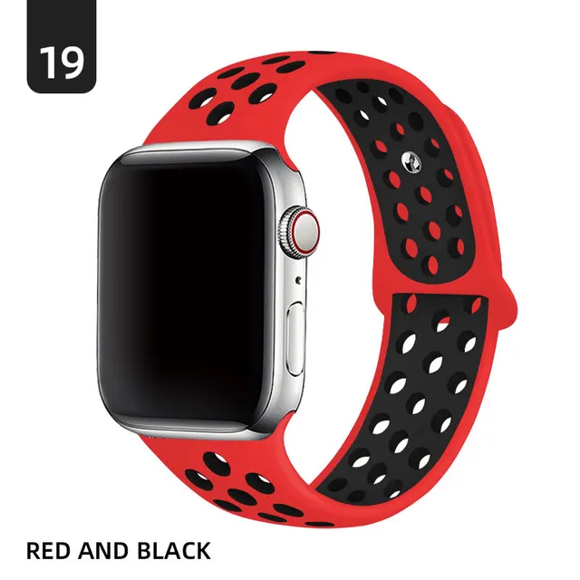 Silicone Strap For Apple Watch band 40mm 44mm 38mm 42mm 44 mm Rubber watchband smartwatch bracelet iWatch series 3 4 5 6 se band Red with black