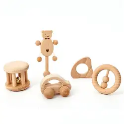 Без краски кормящих деревянный Прорезыватель деревянные детские игрушки-погремушки головоломки игрушки новорожденный младенец подарок