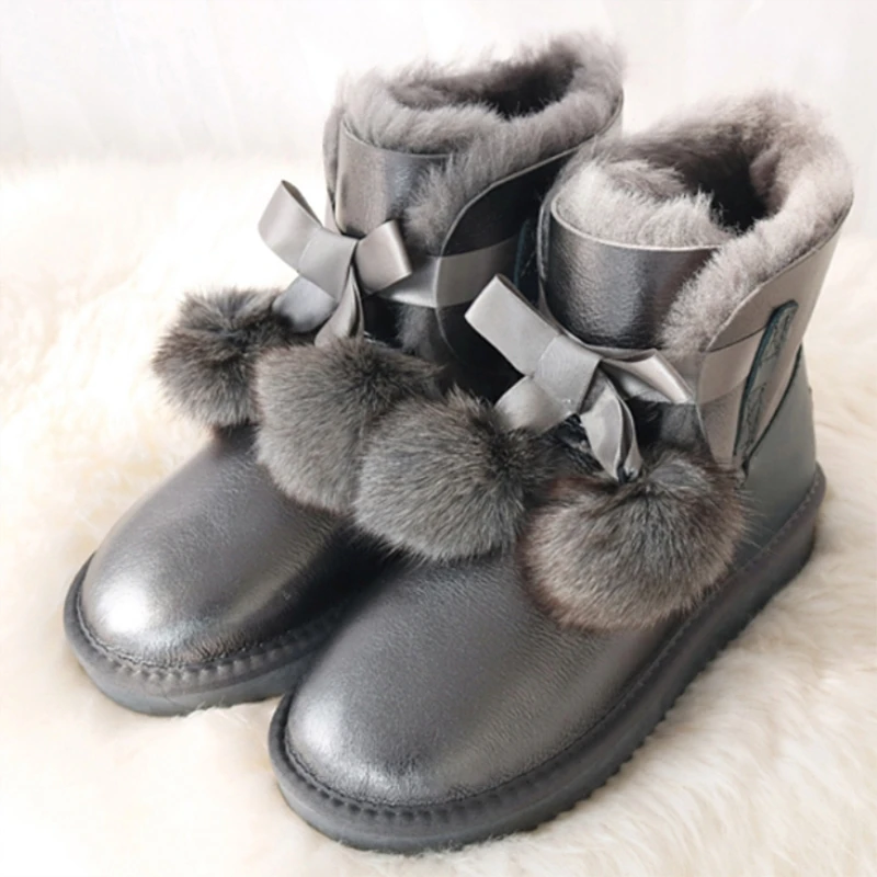 

G&Zaco Luxury Sheepskin Boots Brand 2019 New Waterproof Fur Snow Boots Fox Ball Fur Non-Slip Rubber Sole Women Winter Shoes
