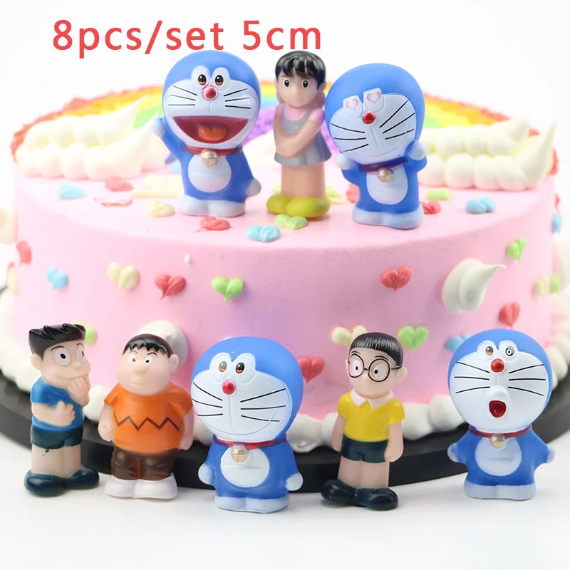 

6/8/12/24 pcs/set Cute Anime Cartoon Pokonyan Figure Toys Doraemon Family PVC Action Figures Dolls Kids Birthday Cake Decoration