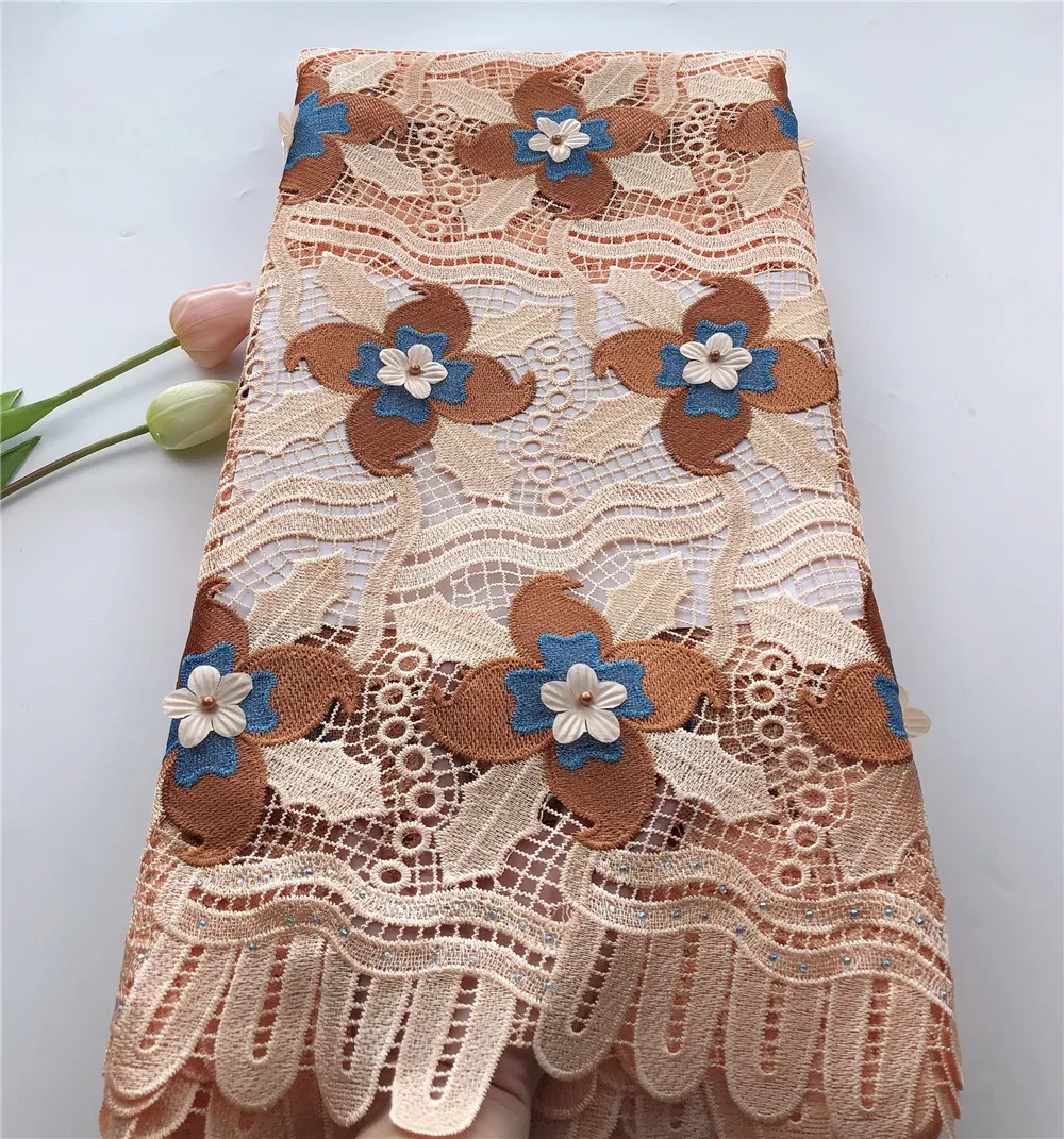 

5 yards African guipure lace neat embroidery cord lace fabric with lots of strong stones not fall off