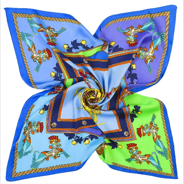 2021 summer square 33 color silk scarf fashion print ladies luxury hair band turban handkerchief head female beach shawl ML15 4